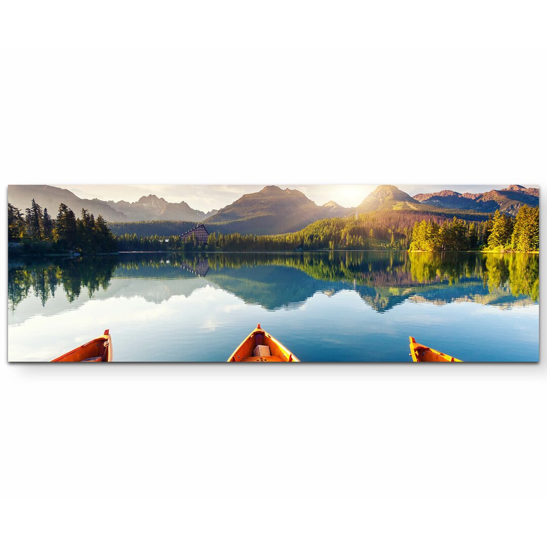 Leinwandbild Bergsee mit Booten in der Hohen Tatra