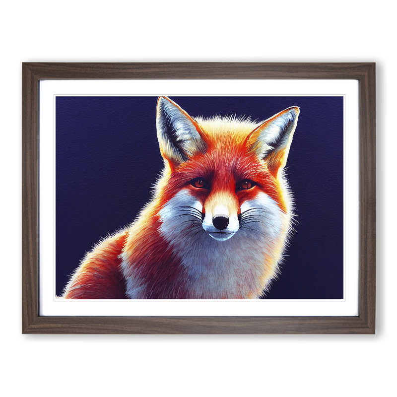 Fox In Watercolour - Single Picture Frame Painting, 25cm H x 34cm W x 2cm D, Walnut Framed