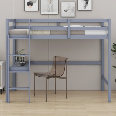 High Wood Loft Bed, With Safety Guardrail, Built-In Desk, Ladder