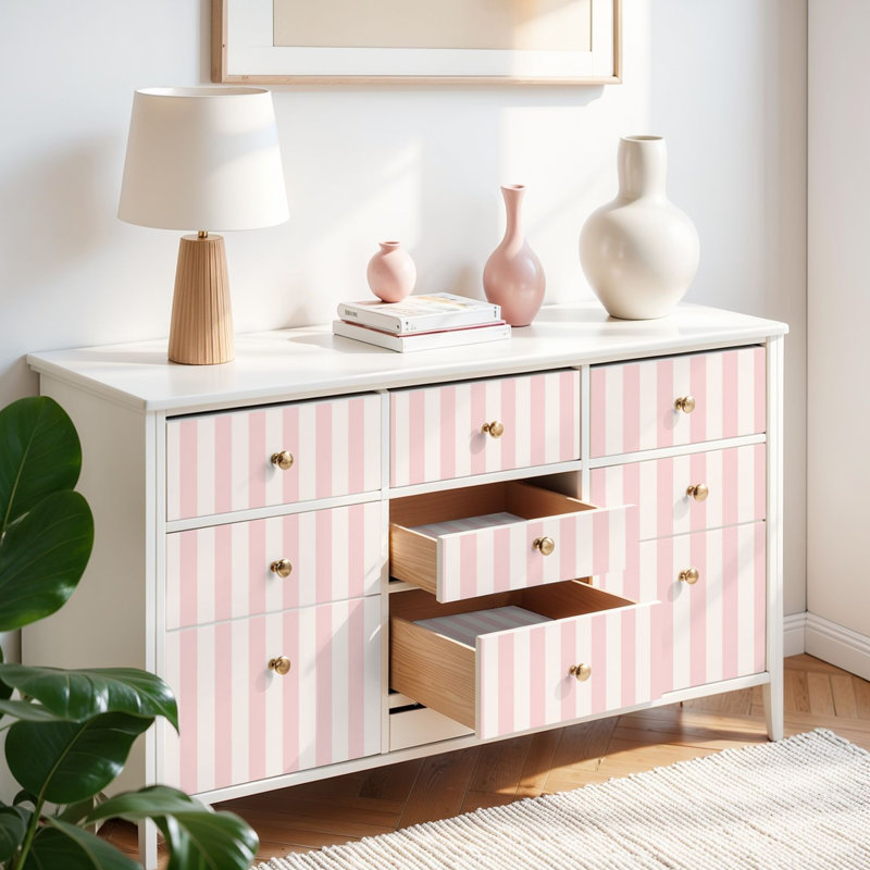 Papier peint auto-adhésif à rayures verticales rose pâle et autocollant 17,7 po x 118 po (45 x 300 cm), 117.6" L x 22.8" W
