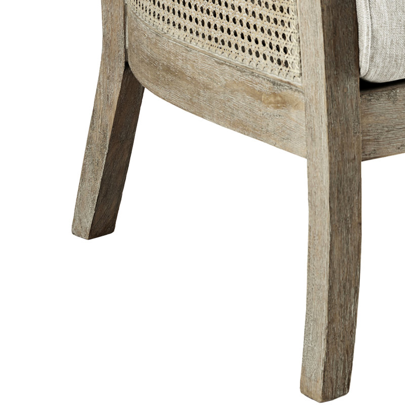 Fauteuil Cane au look naturel récupéré - pieds en bois massif, siège en mousse haute, chaise d'appoint classique pour le travail dans le salon, siège rembourré de mousse et maison élégante