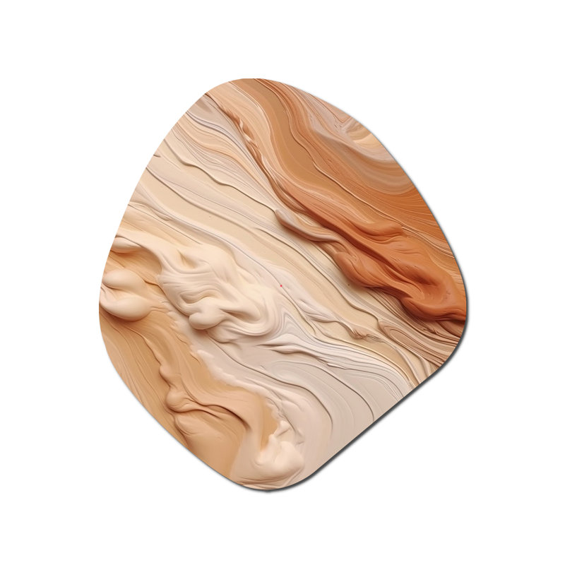«Orange and Beige Unounded Imagination I», décoration murale asymétrique abstraite en métal, impression d'art unique en forme de orange