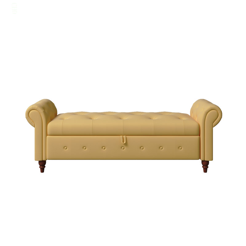 63" Bed Bench Yellow Fabric, Yellow