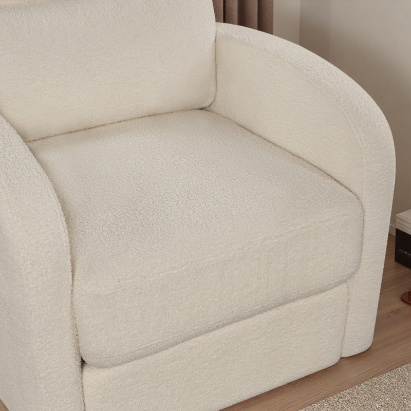Swivel Bouclé Accent Chair With Usb Charging Port, Storage Base & Multi-Pocket Arm Design, White