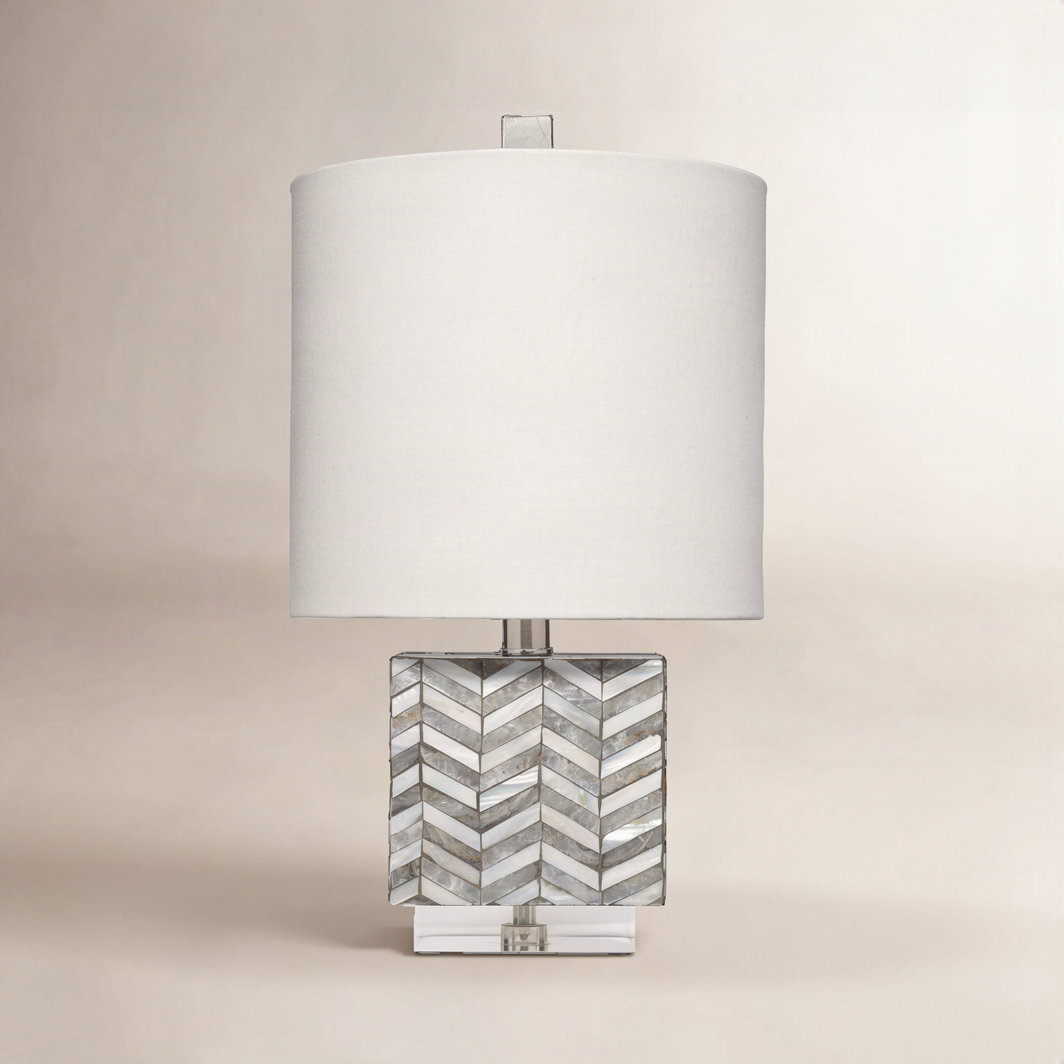 Mother of Pearl Linen Table Lamp, Beige, White/Gray