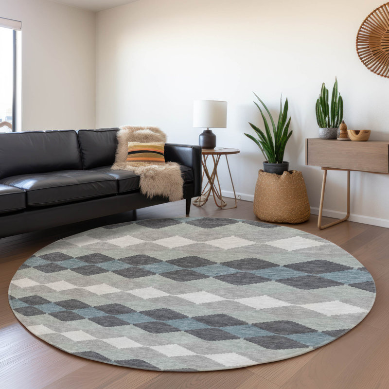 Premium Machine Washable Laclede AMF1007 Geometric Rug, Round 8'
