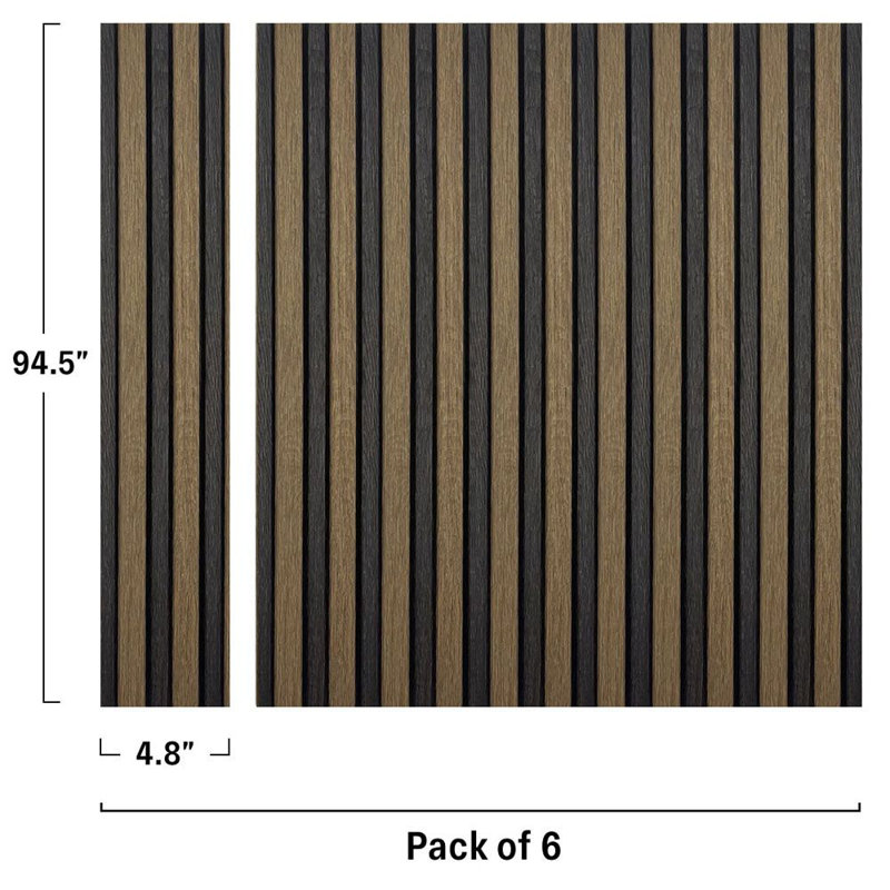 Panneau mural en faux bois à lattes | Imperméable | 94,5 po x 4,8 po chacun | 17,7 pieds carrés, Noyer