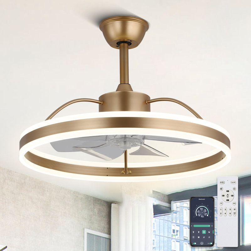 24 Inch Smart Ceiling Fans With Lights And APP Control, Modern 6 Speeds LED Dimmable Fandelier Ceiling Fan For Bedroom, Gold