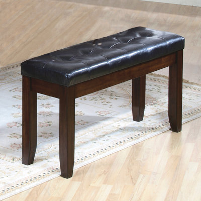 Banc 1 pièce de style moderne - Siège capitonné d'aspect cuir, pieds fuselés en bois