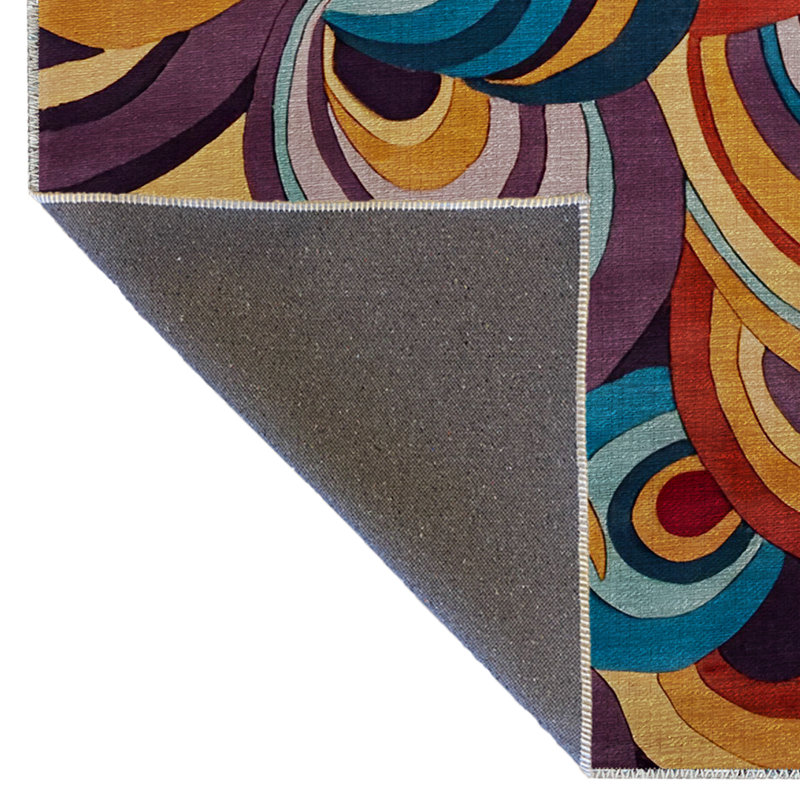 Tapis décoratif multicolore à motif spiralé multicolore, Tapis de couloir 3 pi 3,37 po x 9 pi 10,11 po