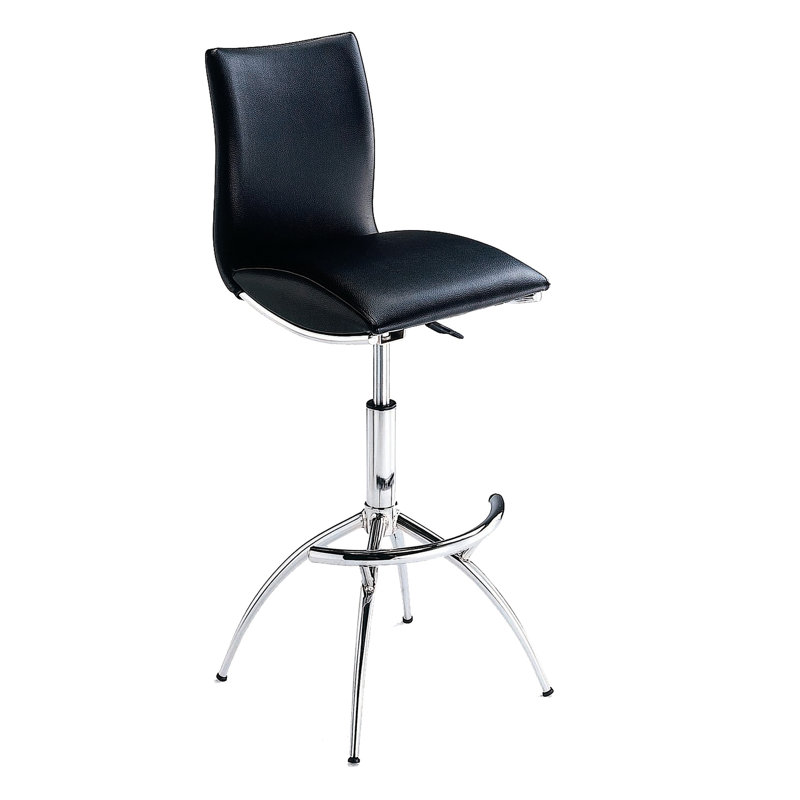Modern Adjustable Bar Chairs   Of 2 , Black Upholstery, Frame, 26"-30" Height, Easy To Guard Height Stools  Pair , Leather-Like Covering, Metal Foam Filled Seat, Maintain