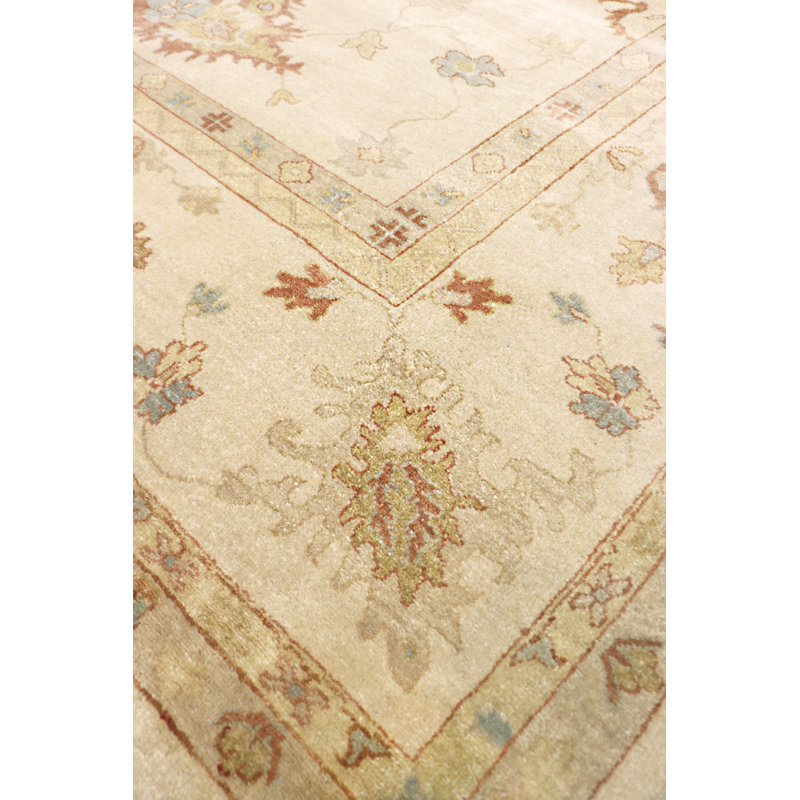 Elegant Ivory Floral Hand-Knotted Wool Rug - 12' 1" x 17' 2"
