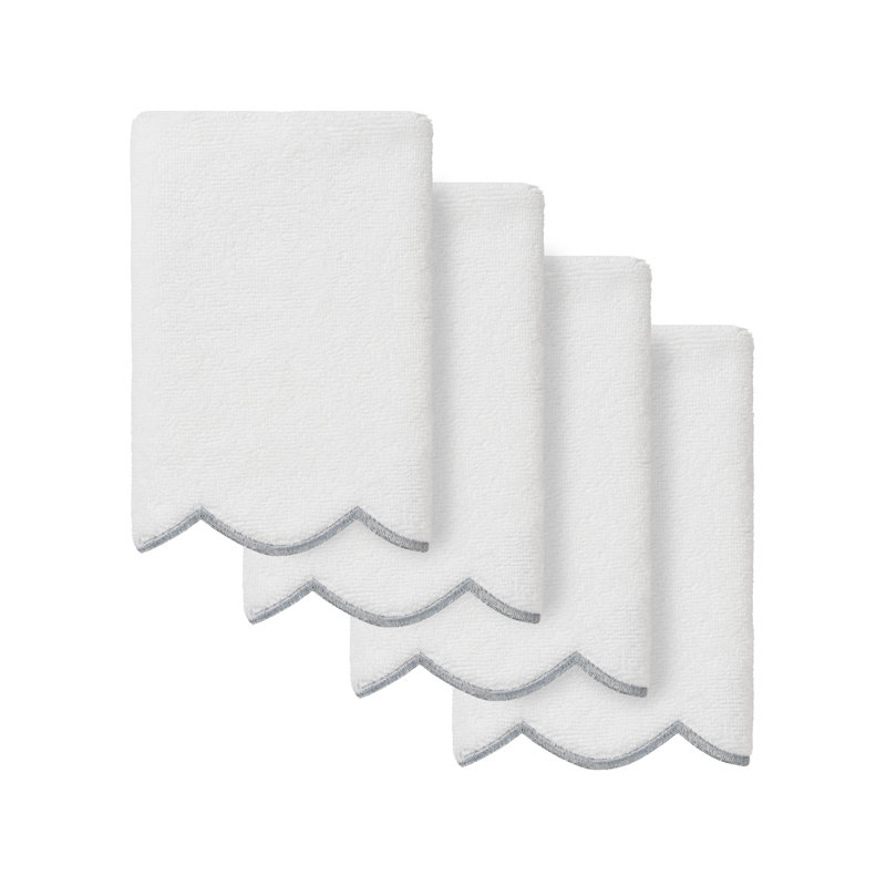  100% Turkish Cotton ADORNIA Scallop 4PC Fingertip Towel Set, Fingertip Towel - 4 Pack, White/Gray