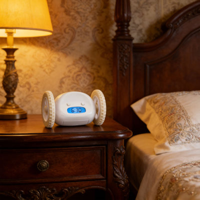 Alarm Clock On Wheels Cute Extra Loud Rolling Digital for Bedside Bedroom