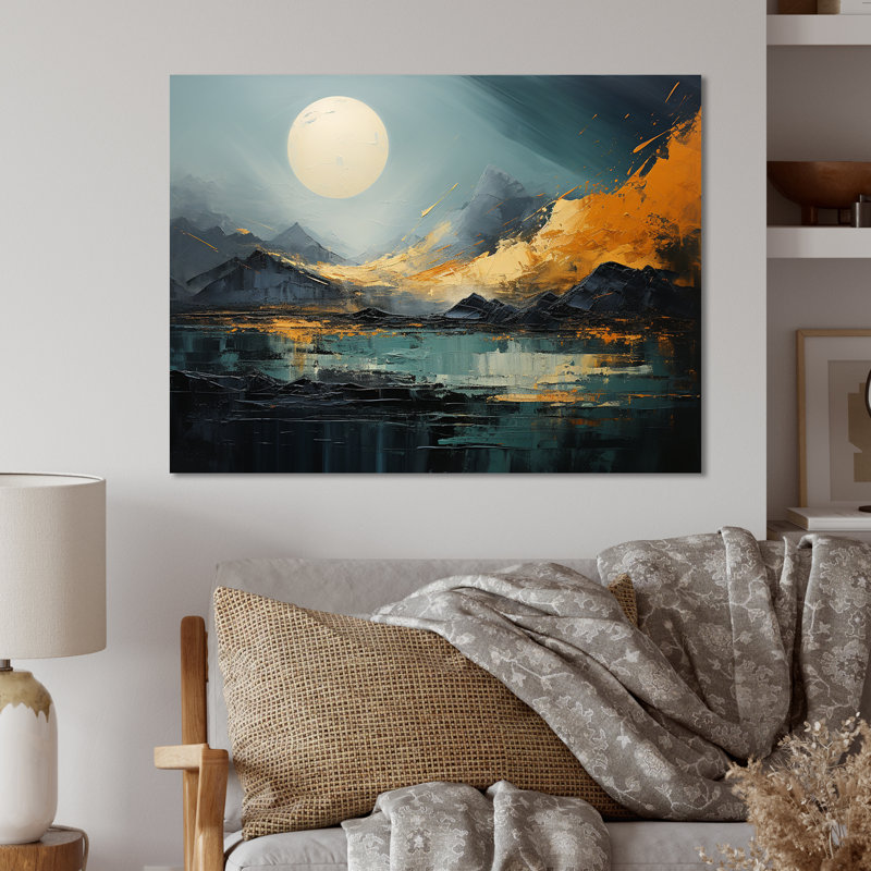 Gris et jaune, paysage de montagne abstrait III - paysage abstrait, art mural en métal, H 12 po x l 20 po x P 1 po