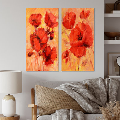 " Red Blooming Poppies VII " 2 - Pieces Painting Print