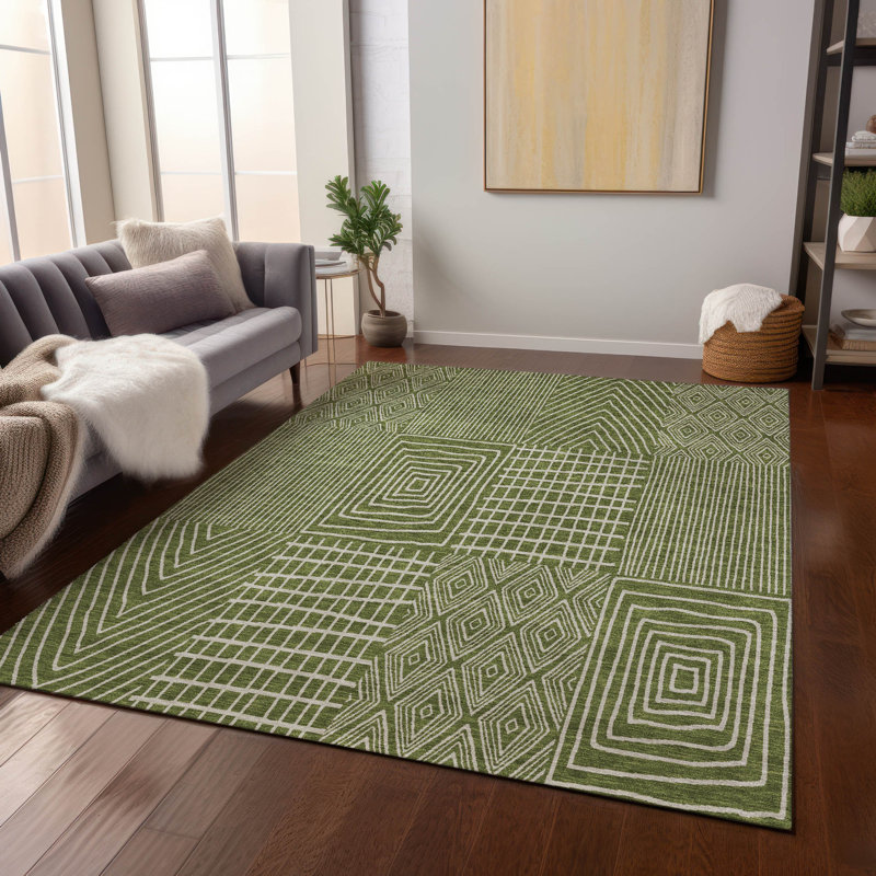 Owen Olive Washable Indoor-Outdoor Rug - , 2'6" x 3'10"