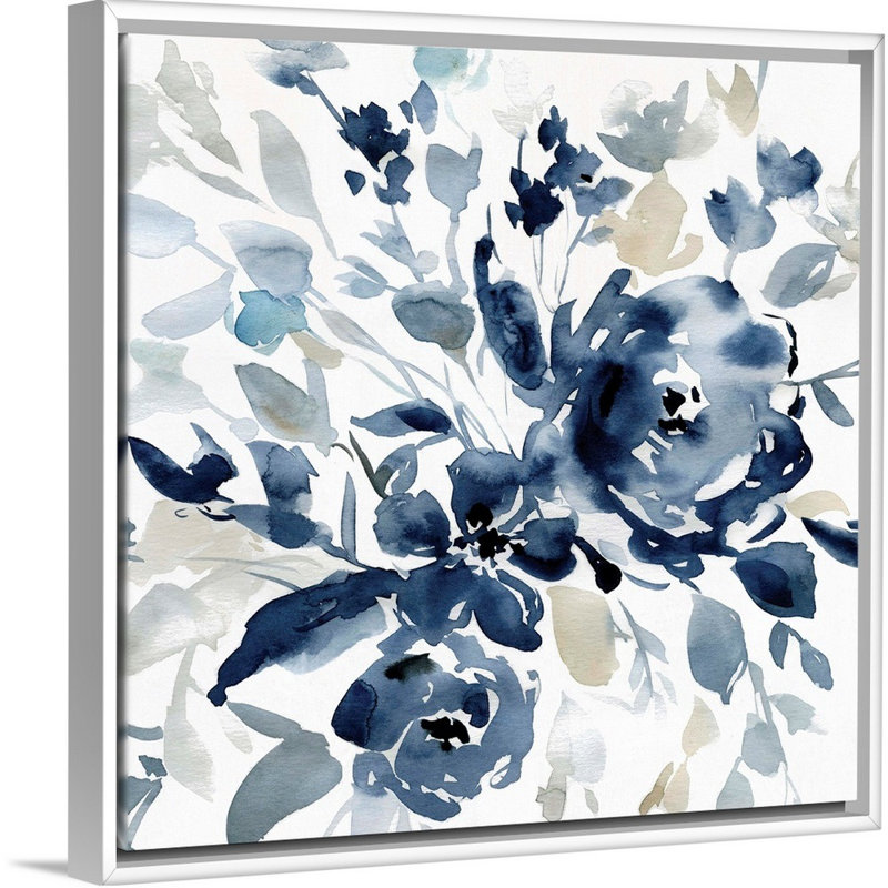 Indigo Garden I - reproduction d'art sur toile, H 17,7 po x l 17,7 po x P 1,75 po, Cadre flottant blanc