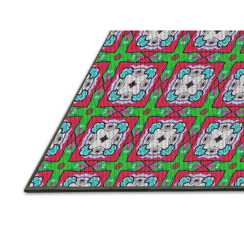 Tapis décoratif vert géométrique, Rectangle 5 pi x 7 pi