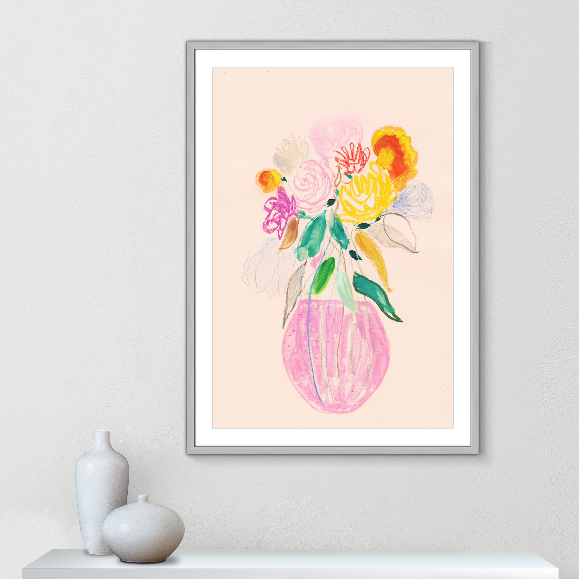 Simple Floral I Print by Bea Dina, Silver Single Picture Framed Paper, 41.5" H x 29.5" W x 1.25" D, White