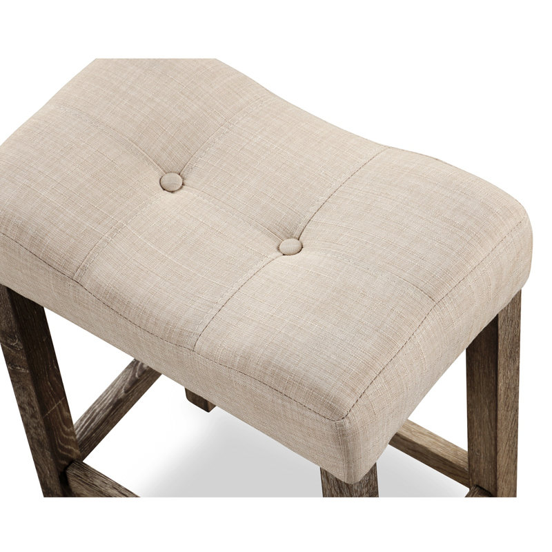 Set Of 2 Button Tufted Counter Height Saddle Stool, Taupe