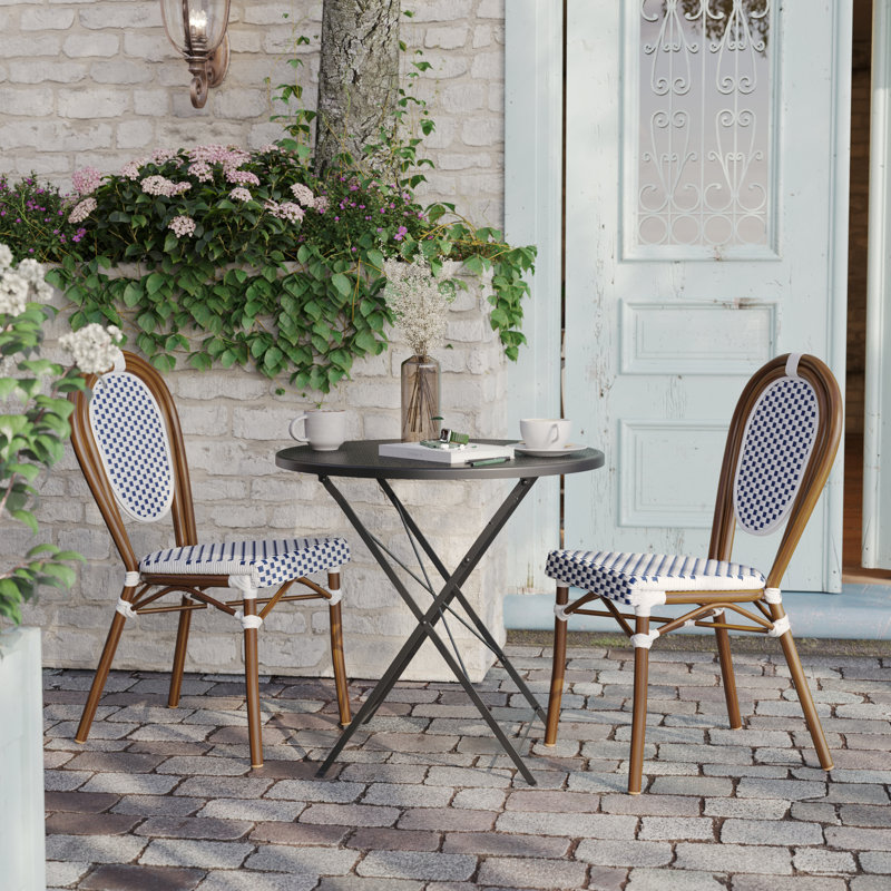 Cloquet All-Weather Commercial Stacking Paris Chairs with Metal Frames, White/Navy/Natural, 2
