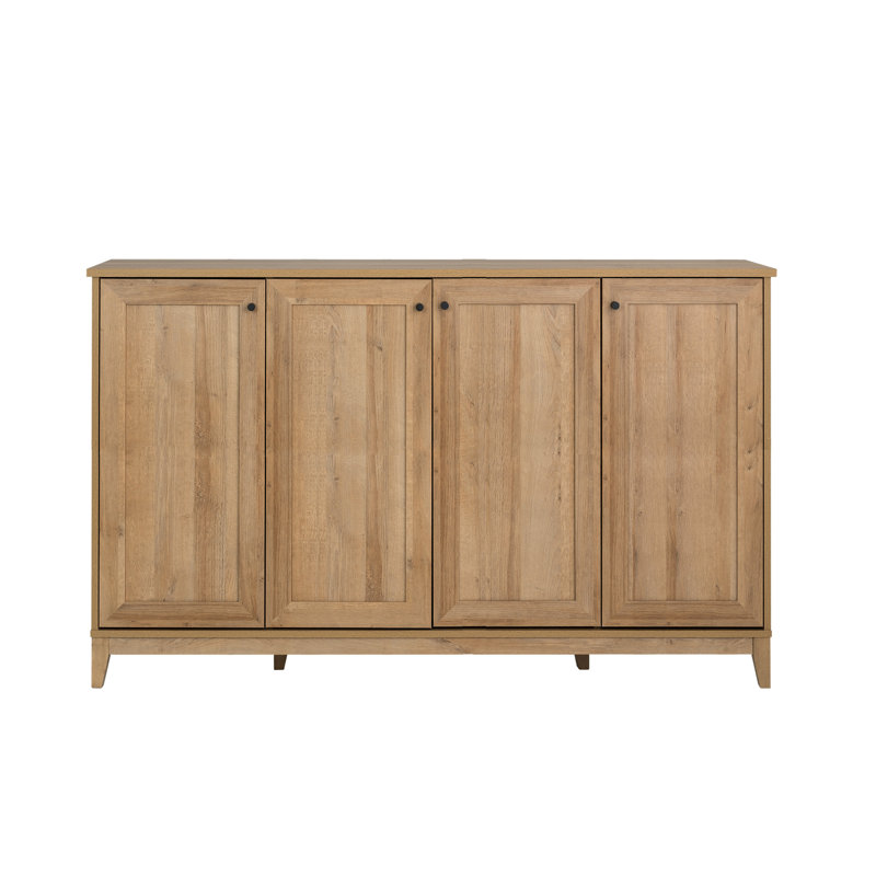 Oak 4-Door Shaker Style Storage Cabinet with Adjustable Shelving