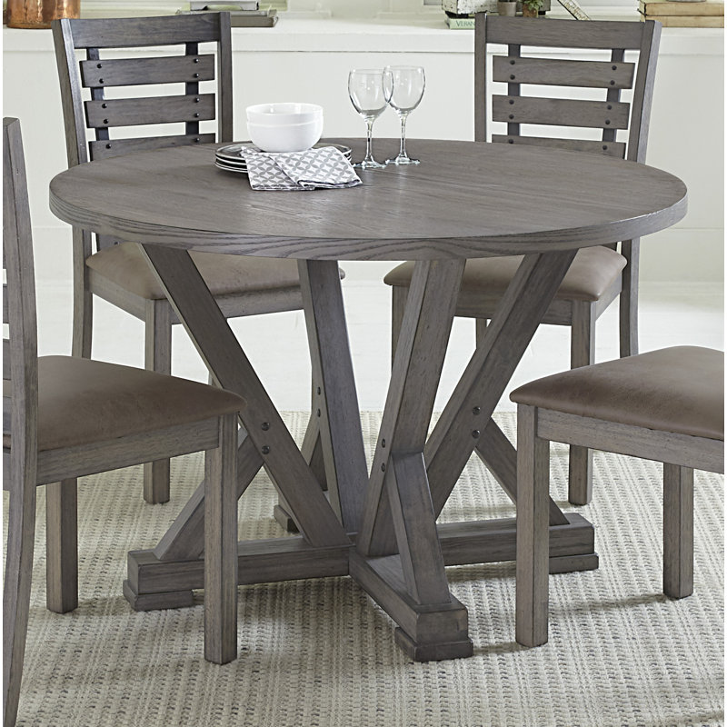 Transitional Harbor Gray Round Wood Dining Table, Seats 4
