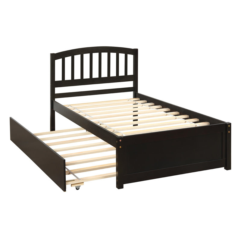 Lit de jour simple en bois massif avec couchette Antenore, Espresso
