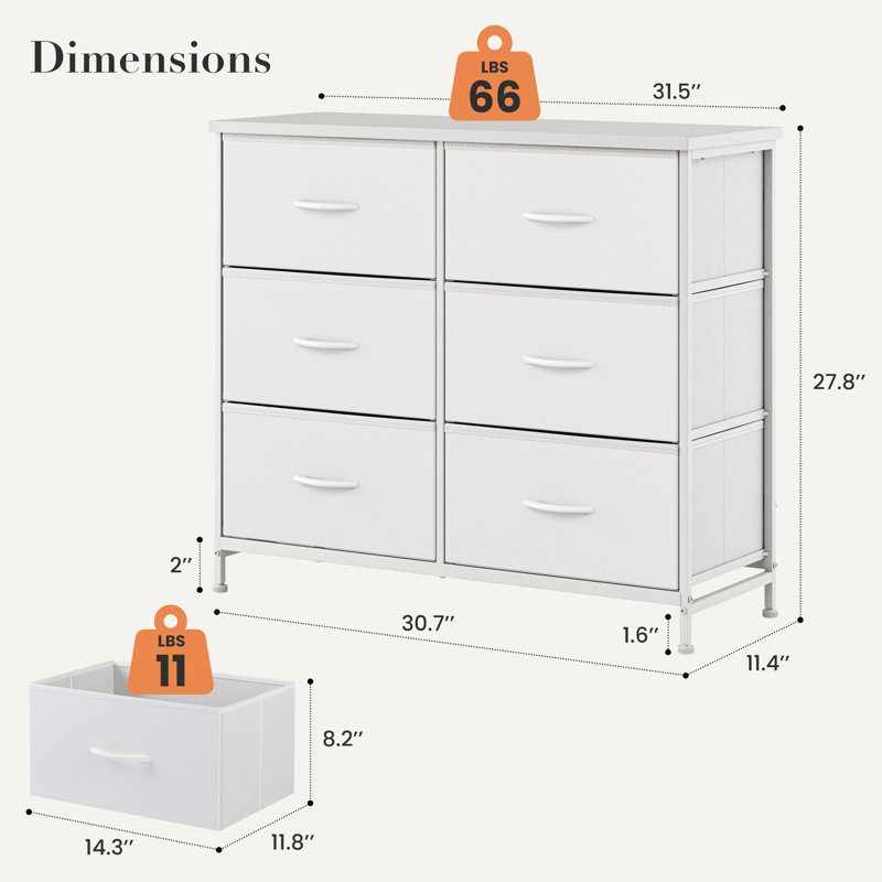 Metal 6 - Drawer Dresser, White