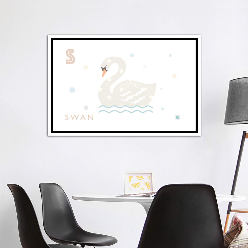 Cygne - imprimé, Pas de tapis, H 40 po x l 60 po x 1,5 po, Toile blanche encadrée