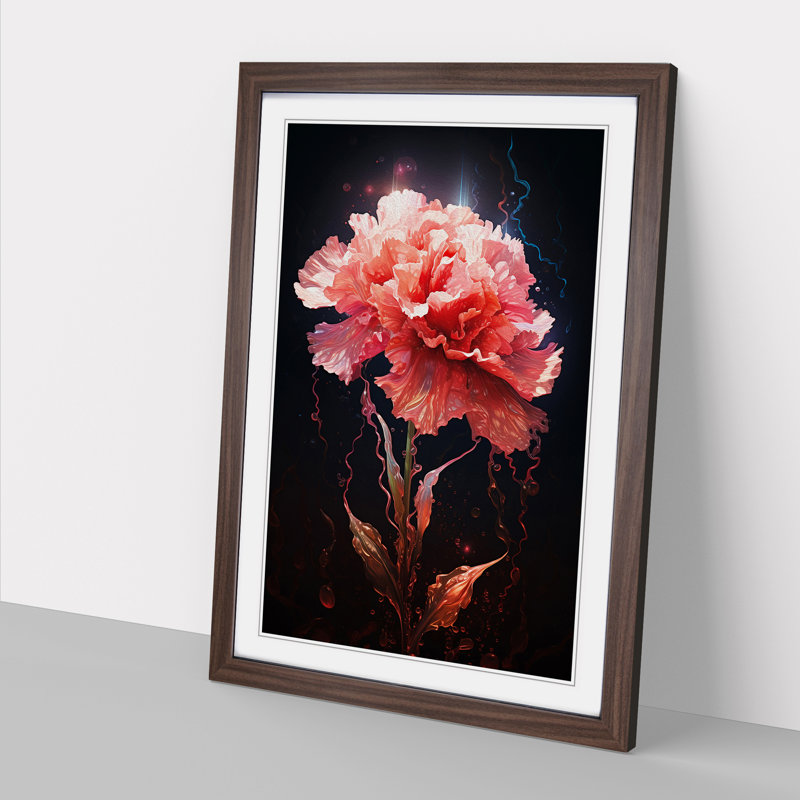 Carnation Flower Digital - Single Picture Frame Print on Wood, Walnut Framed, 46cm H x 34cm W x 2cm D