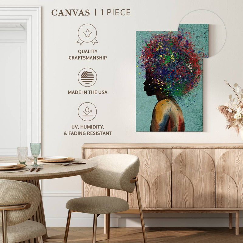 «Colorful Woman Afro», reproduction sur toile, H 34 po x l 51 po x P 1,25 po