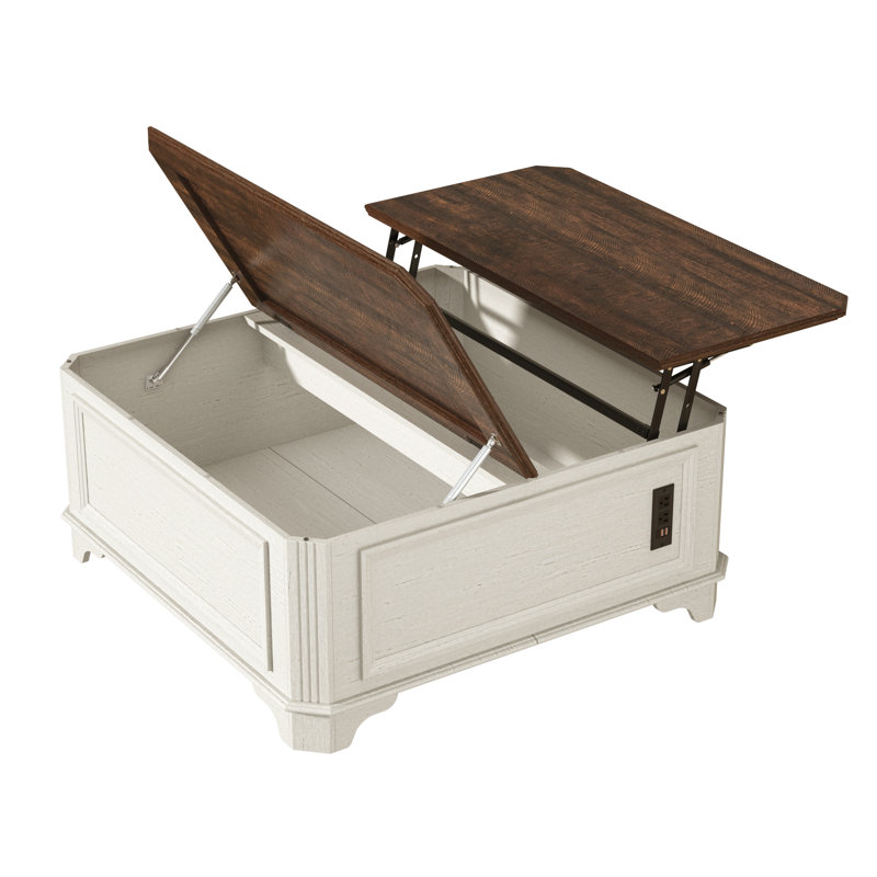 Table basse 40 po, table basse de rangement en bois avec plateau relevable, Blanc, Brun