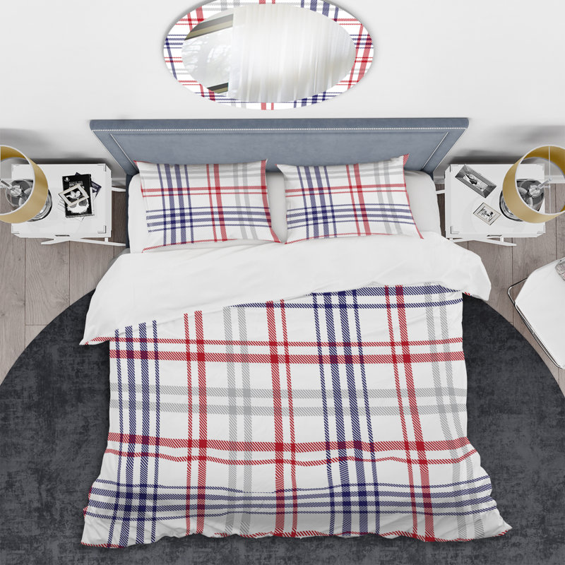 Tartan blanc à carreaux - Ensemble de housse de couette abstrait - Microfibre de polyester