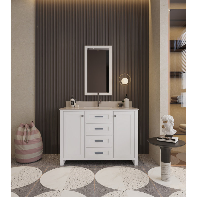 Ensemble de meuble-lavabo simple 47,2 po avec miroir Chilyn, Blanc