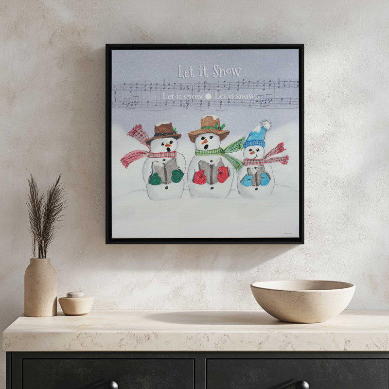 «Let It Snow Snowmen» par Robin-Lee Vieira, reproduction d'art, L 36 x H 36, Doré, Toile avec cadre