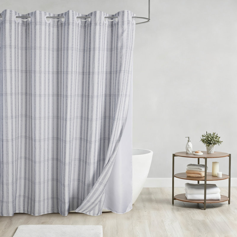 Rideau de douche tissé gaufré No Hook, Marine