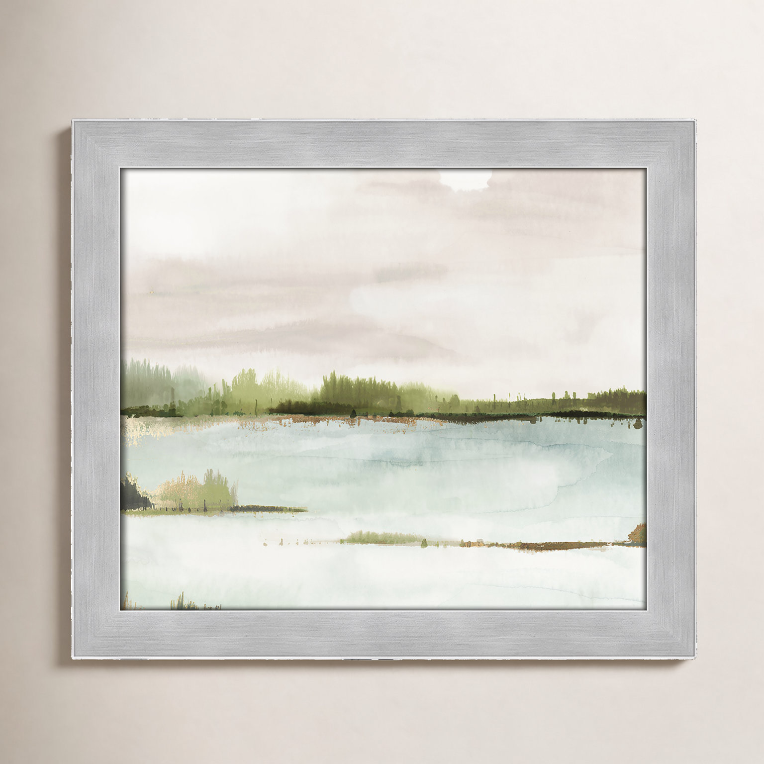 Adamsville "Silent Lake" Painting, 14" H x 16" W x 1.12" D, Matte Silver Framed