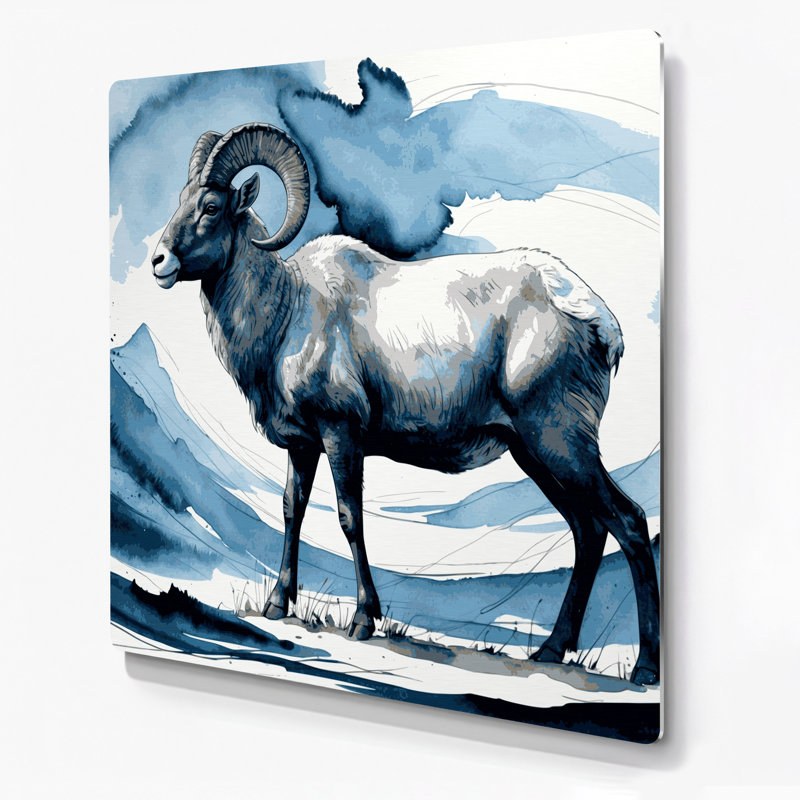 Faune, mouton bleu, art mural en métal bleu, H 16 po x l 16 po