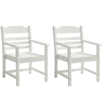 Chaise de salle à manger de patio de 2 avec des hanches, grain de bois blanc pur, choix de détente en plein air 2 bras, hanches fabriquées, prise en bois confortable