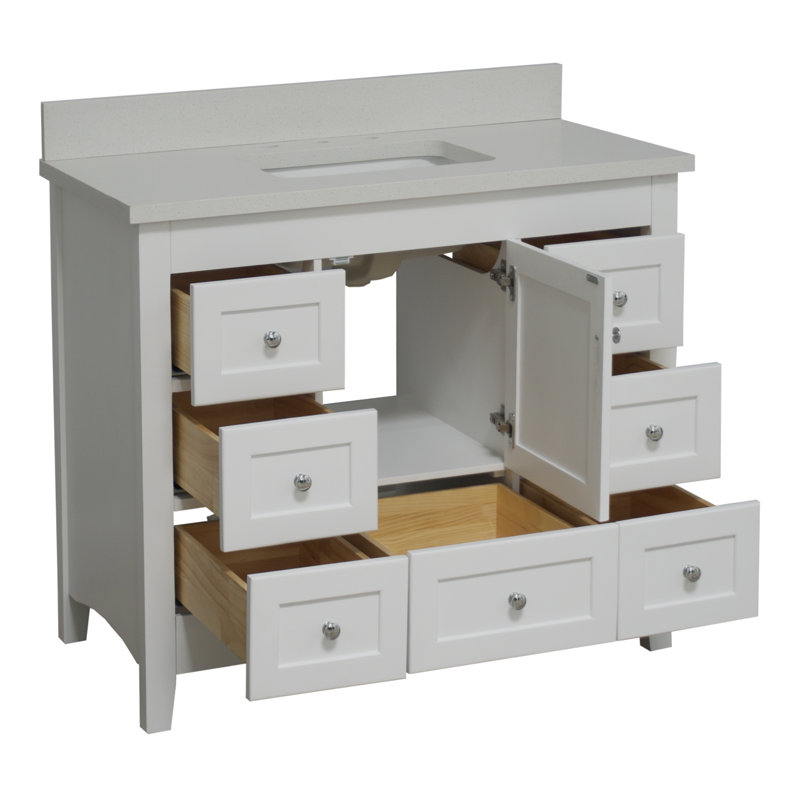 Edber 42'' Single Bathroom Vanity with Top, White, Quartz