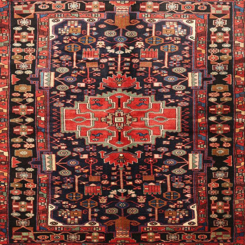 Tapis traditionnel rouge / brun Braloh, Carré 5 pi