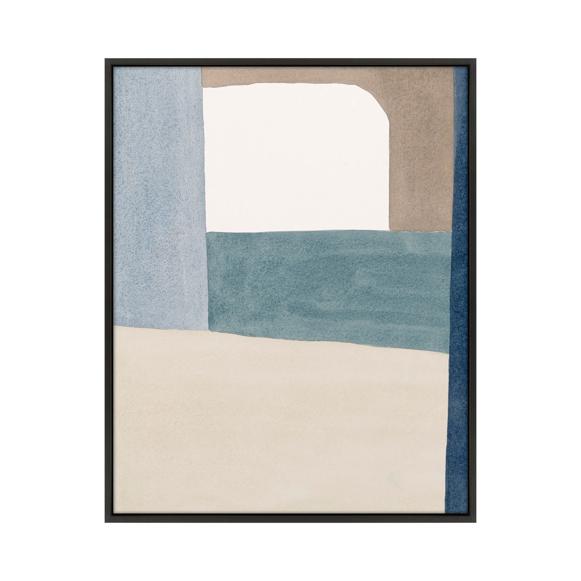 The Balance Of Taupe And Indigo 1 by Julia Balfour, 38" x 30" x 1.38", Black Frame Canvas