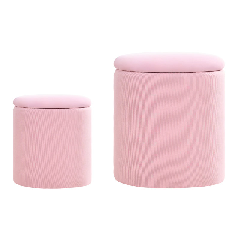 Ensemble de 2 repose-pieds ronds avec rangement, Velours rose