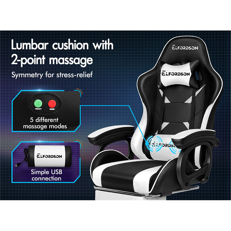 Metro Lane Gaming Chair with Headrest, White/Black