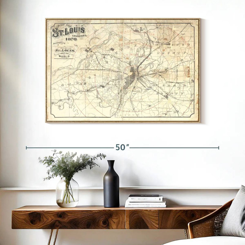 Carte rétro de St Louis II, Cadre flottant en bois naturel, 40 po x 27 po