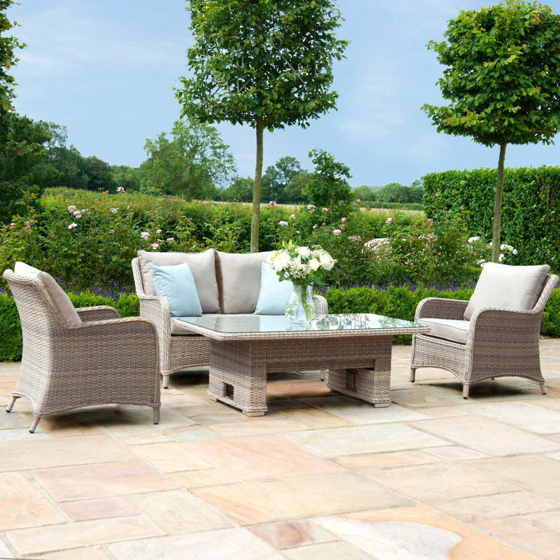 Canica 2 Seat Sofa Rattan Dining Set - with Rising Table & Footstools
