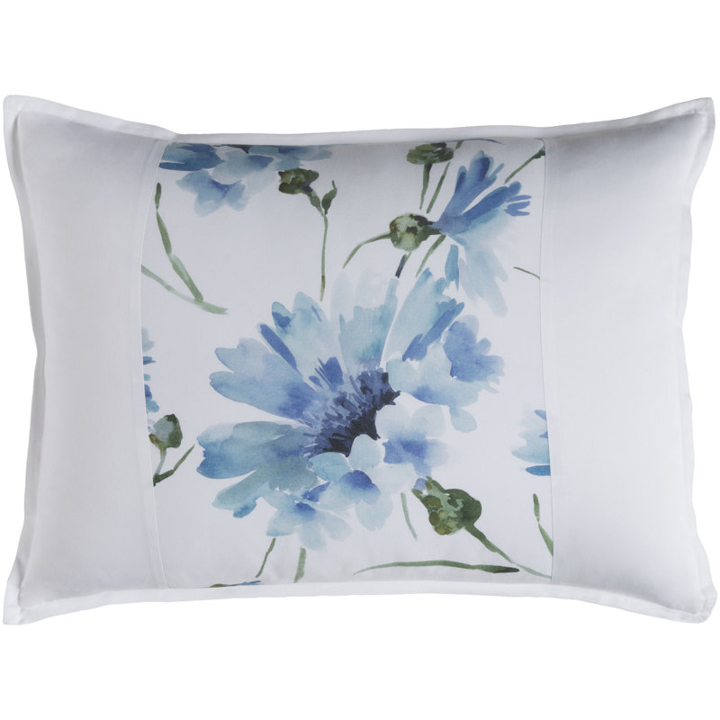 Minerva Cotton Floral Sham Set, Euro, White/Blue