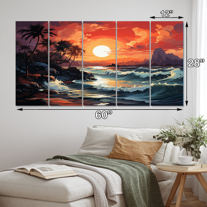 Paradis tropical II - décoration murale bord de mer - 5 panneaux égaux